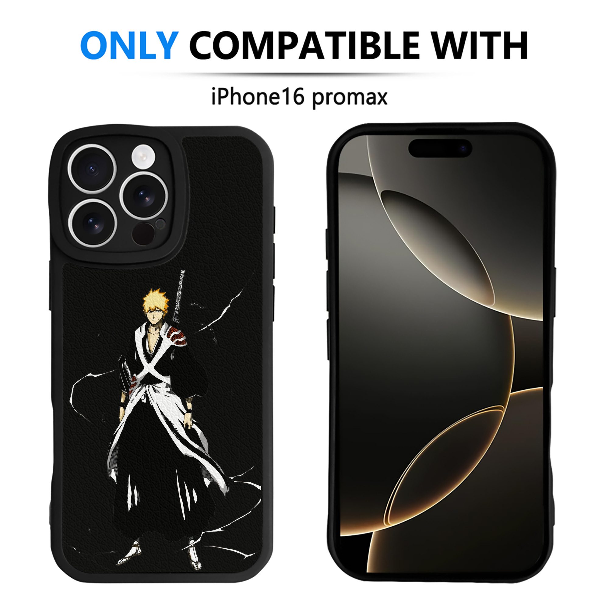 （画像用） ブリーチ 黒崎一護（くろさき いちご）BLEACH Kurosaki Ichigo 【iPhone 16シリーズ対応】シリコンスマホケース（レザー調） 材質：シリコン